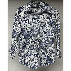 Lauren Ralph Lauren Women's Cotton Blouse Navy & White Floral Size Medium
